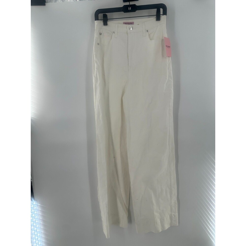 Juicy Couture NWT White High Rise Wide Leg Denim Jeans Pants Back Logo Patch 28